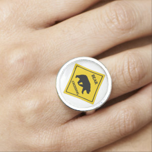 SlipperyJoe's bear crossing sign bear silhouette w Ring