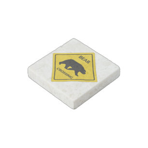 SlipperyJoe's bear crossing sign bear silhouette w Stone Magnet