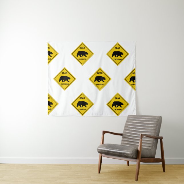 SlipperyJoe's bear crossing sign bear silhouette w Tapestry (In Situ (Horizontal))