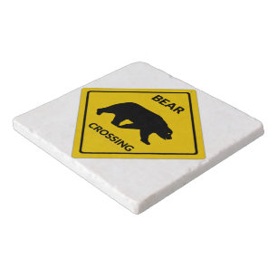 SlipperyJoe's bear crossing sign bear silhouette w Trivet