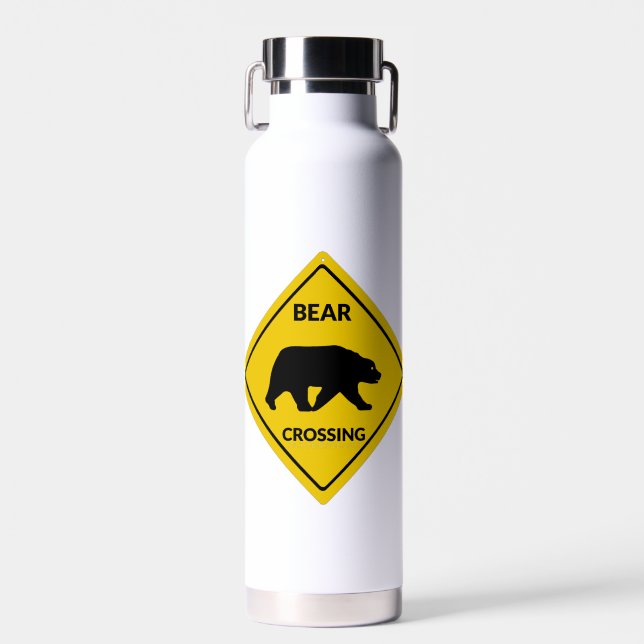 SlipperyJoe's bear crossing sign bear silhouette w Water Bottle (Front)