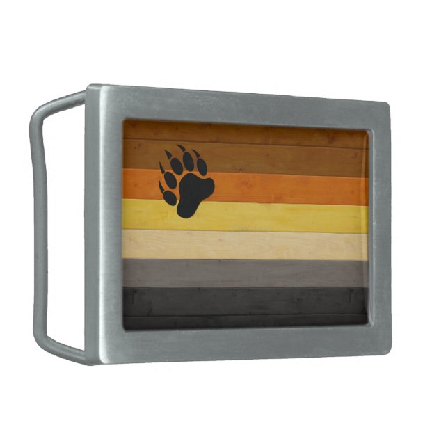 SlipperyJoe's Bear Pride flag wooden floor texture Belt Buckle (Front Left)