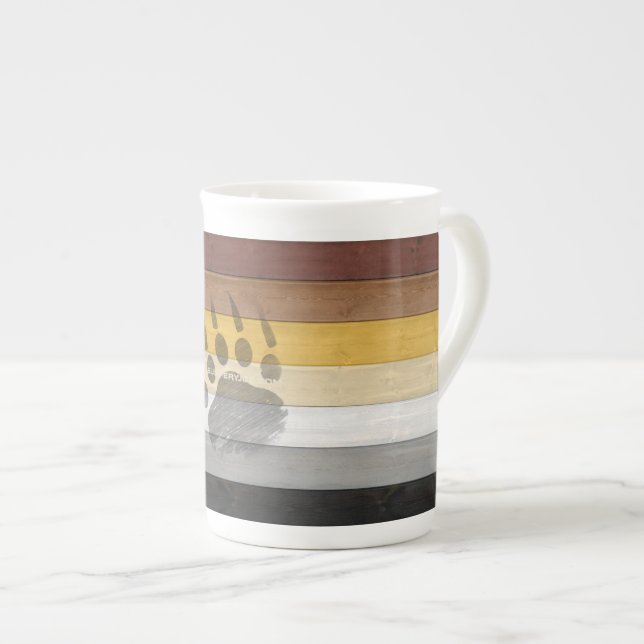 SlipperyJoe's Bear Pride flag wooden floor texture Bone China Mug (Front Right)