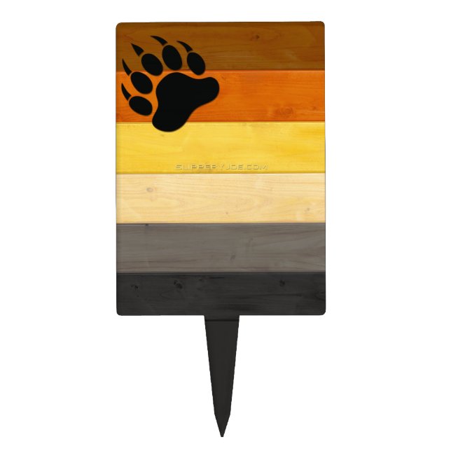 SlipperyJoe's Bear Pride flag wooden floor texture Cake Topper (Front)