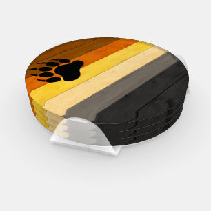 SlipperyJoe's Bear Pride flag wooden floor texture Coaster Set