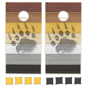 SlipperyJoe's Bear Pride flag wooden floor texture Cornhole Set