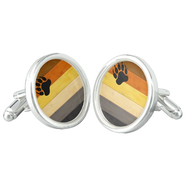 SlipperyJoe's Bear Pride flag wooden floor texture Cufflinks (Angled)