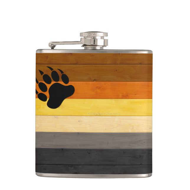 SlipperyJoe's Bear Pride flag wooden floor texture Flask (Front)