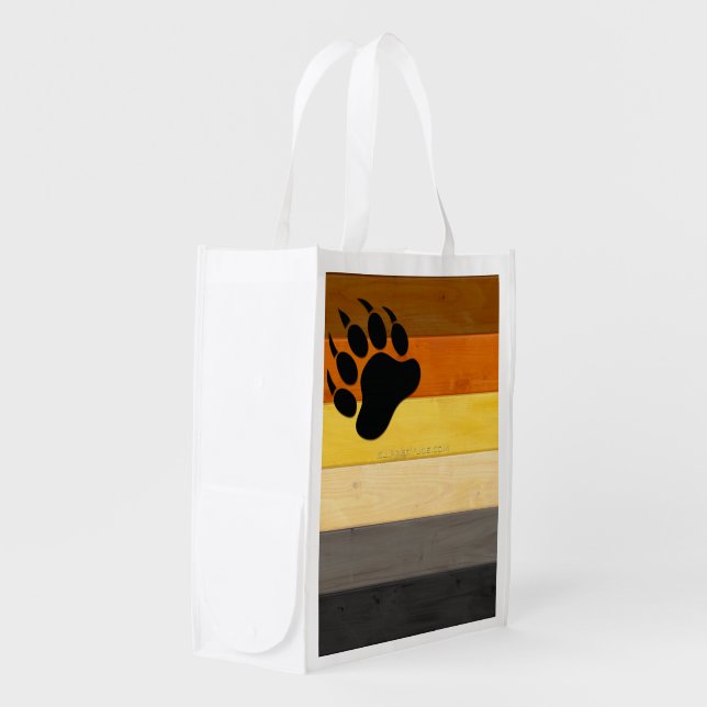 SlipperyJoe's Bear Pride flag wooden floor texture Grocery Bag (Front Side)