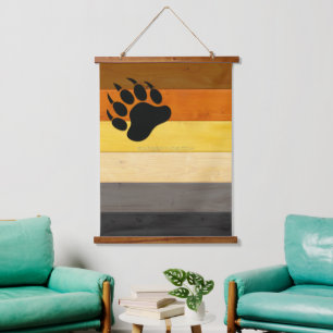 SlipperyJoe's Bear Pride flag wooden floor texture Hanging Tapestry