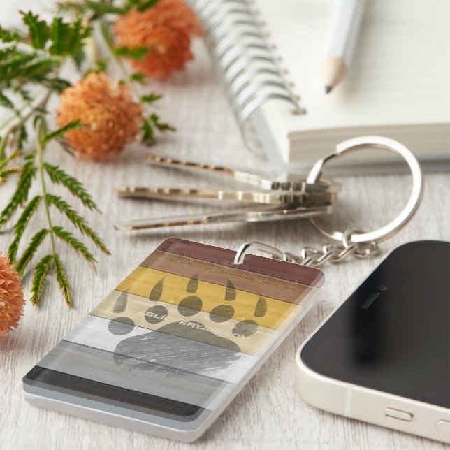 SlipperyJoe's Bear Pride flag wooden floor texture Keychain (Front Right)