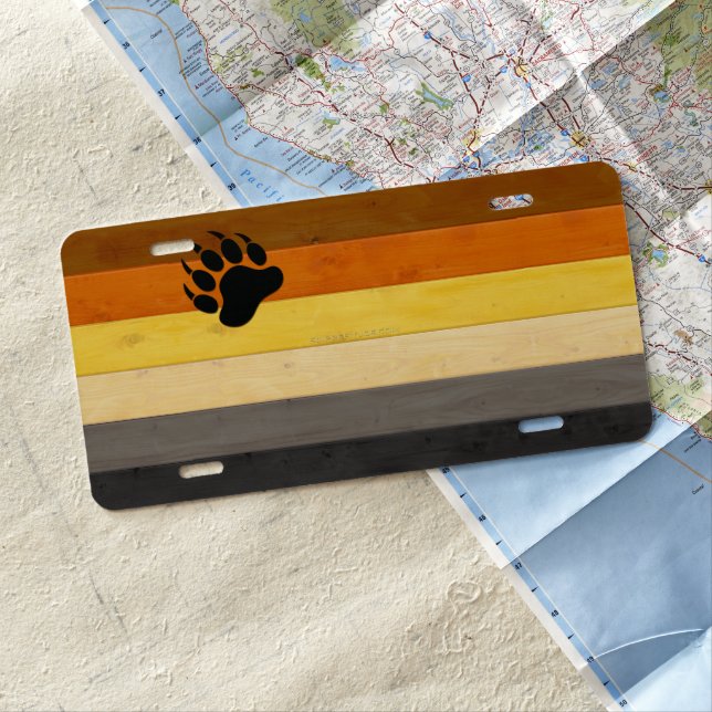 SlipperyJoe's Bear Pride flag wooden floor texture License Plate (In Situ)