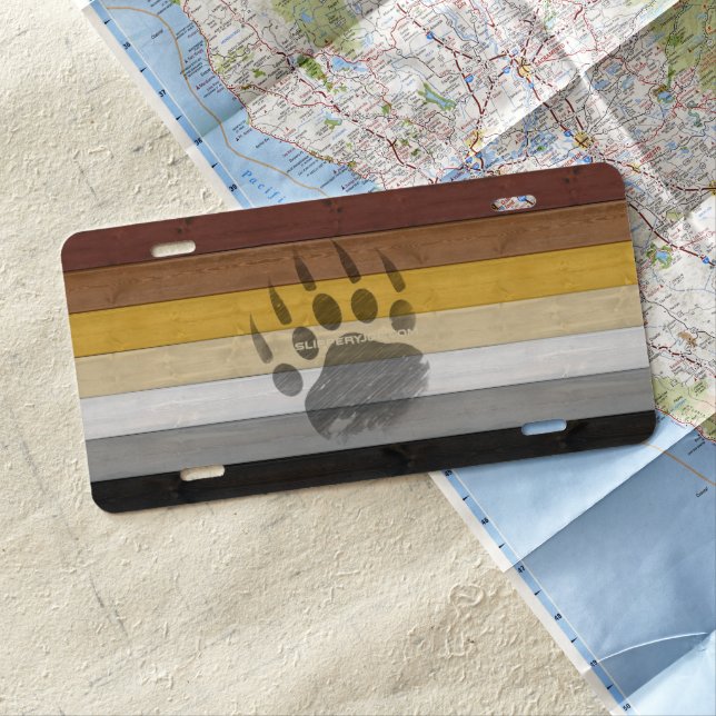SlipperyJoe's Bear Pride flag wooden floor texture License Plate (In Situ)