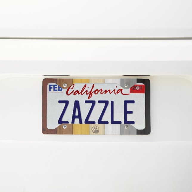 SlipperyJoe's Bear Pride flag wooden floor texture License Plate Frame (On Car)