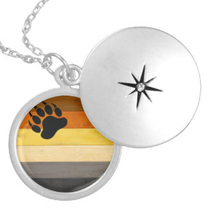 SlipperyJoe's Bear Pride flag wooden floor texture Locket Necklace