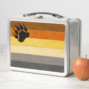 SlipperyJoe's Bear Pride flag wooden floor texture Metal Lunch Box