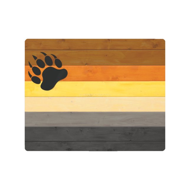 SlipperyJoe's Bear Pride flag wooden floor texture Metal Print (Front)