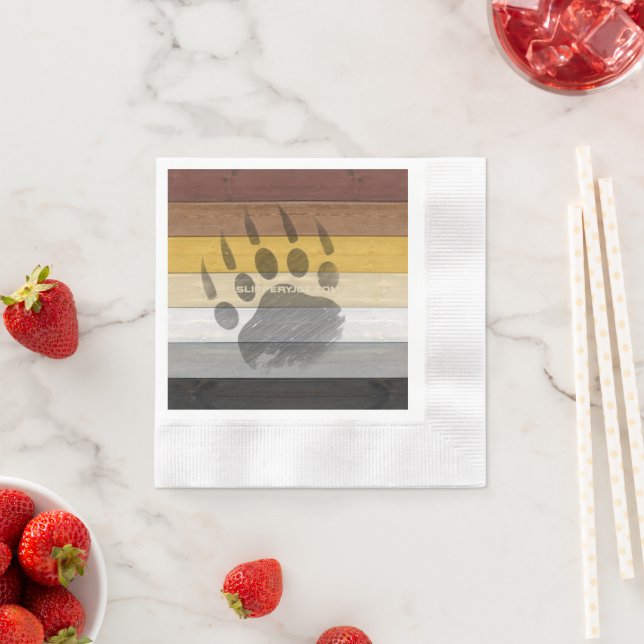 SlipperyJoe's Bear Pride flag wooden floor texture Napkins (Insitu)