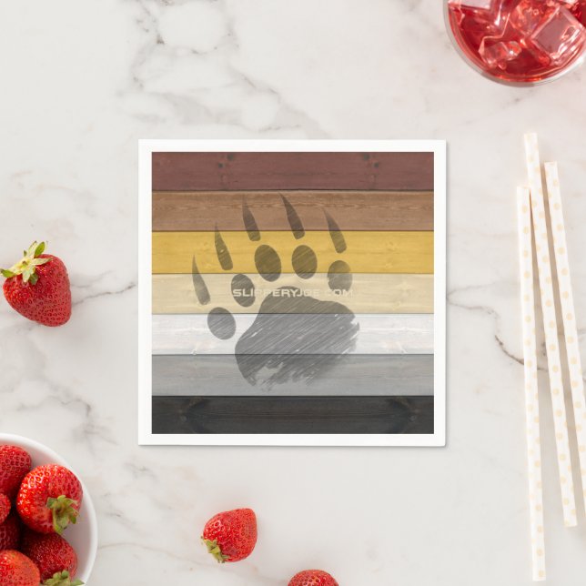 SlipperyJoe's Bear Pride flag wooden floor texture Napkins (Insitu)