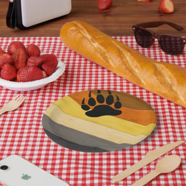 SlipperyJoe's Bear Pride flag wooden floor texture Paper Plates (Picnic)