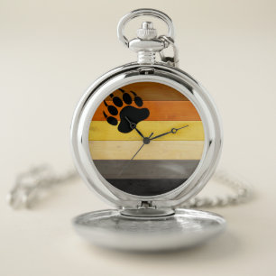 SlipperyJoe's Bear Pride flag wooden floor texture Pocket Watch