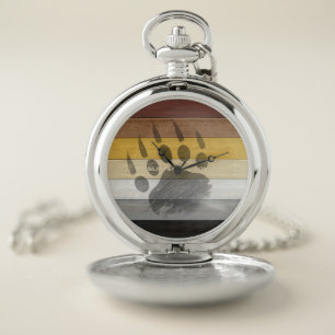 SlipperyJoe's Bear Pride flag wooden floor texture Pocket Watch
