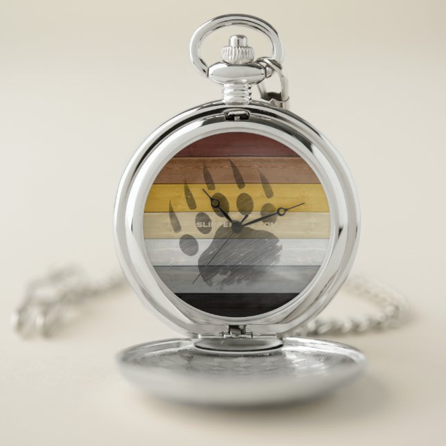 SlipperyJoe's Bear Pride flag wooden floor texture Pocket Watch (Inside)