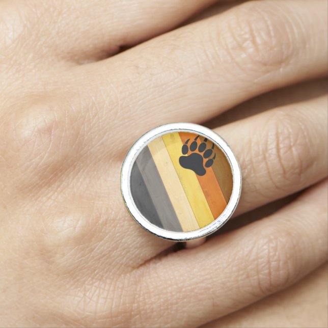SlipperyJoe's Bear Pride flag wooden floor texture Ring (In Situ)