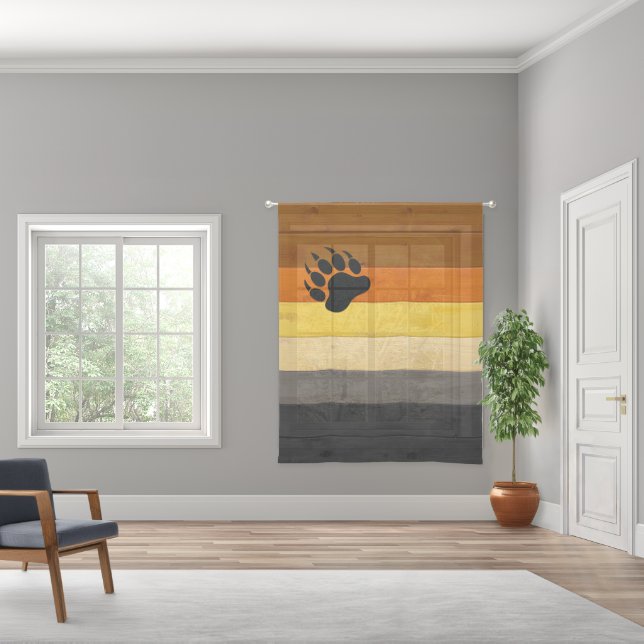 SlipperyJoe's Bear Pride flag wooden floor texture Sheer Curtains (Wide)