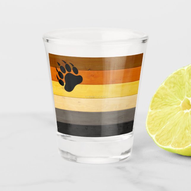 SlipperyJoe's Bear Pride flag wooden floor texture Shot Glass (Front)