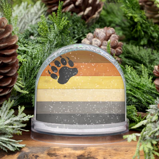 SlipperyJoe's Bear Pride flag wooden floor texture Snow Globe (Winter)
