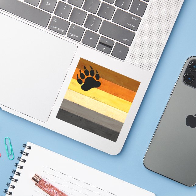 SlipperyJoe's Bear Pride flag wooden floor texture Sticker (Laptop w/ iPhone)