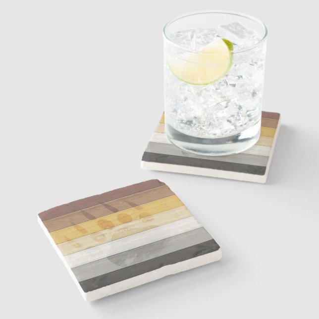SlipperyJoe's Bear Pride flag wooden floor texture Stone Coaster (Side)