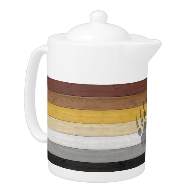 SlipperyJoe's Bear Pride flag wooden floor texture Teapot (Left)