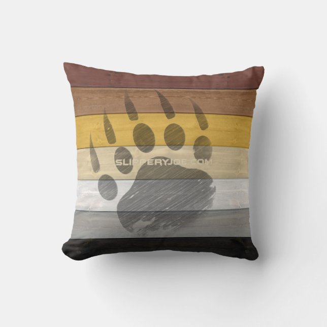 SlipperyJoe's Bear Pride flag wooden floor texture Throw Pillow (Front)