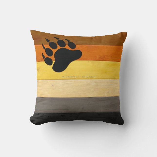 SlipperyJoe's Bear Pride flag wooden floor texture Throw Pillow (Front)