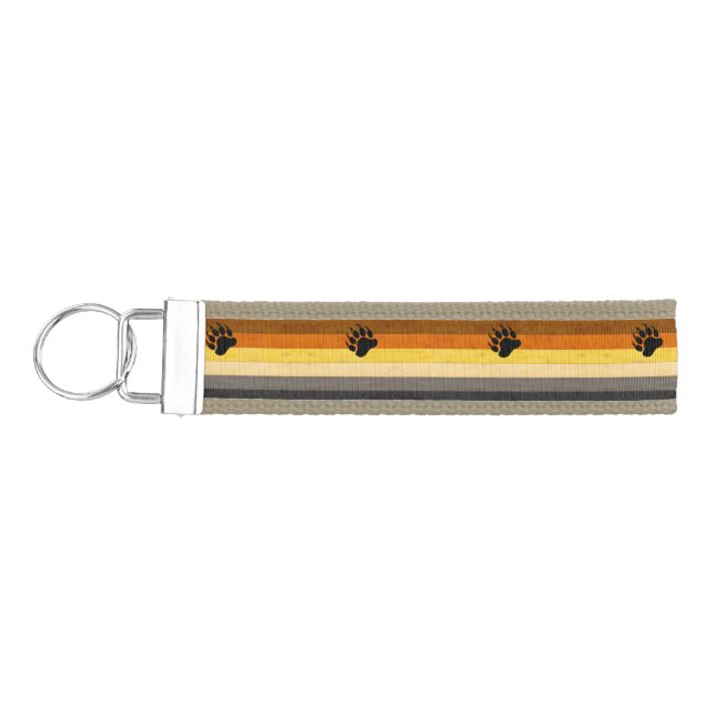 SlipperyJoe's Bear Pride flag wooden floor texture Wrist Keychain (Keys on Left)