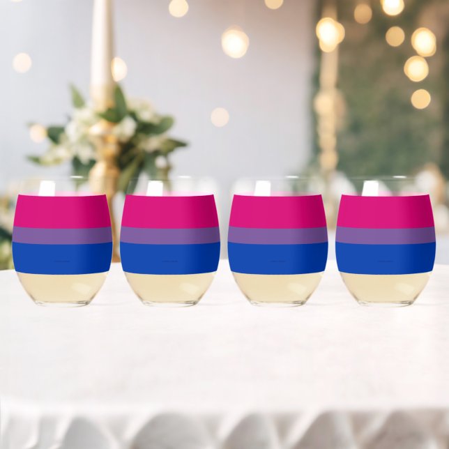 SlipperyJoe's Bisexual Pride Flag colors magenta l Stemless Wine Glass (Insitu (Wedding))