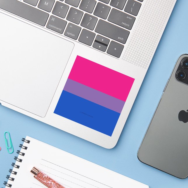 SlipperyJoe's Bisexual Pride Flag colors magenta l Sticker (Laptop w/ iPhone)