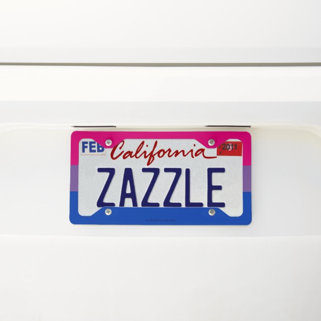 SlipperyJoe's Bisexual Pride Flag lavender-pink bl License Plate Frame (On Car)