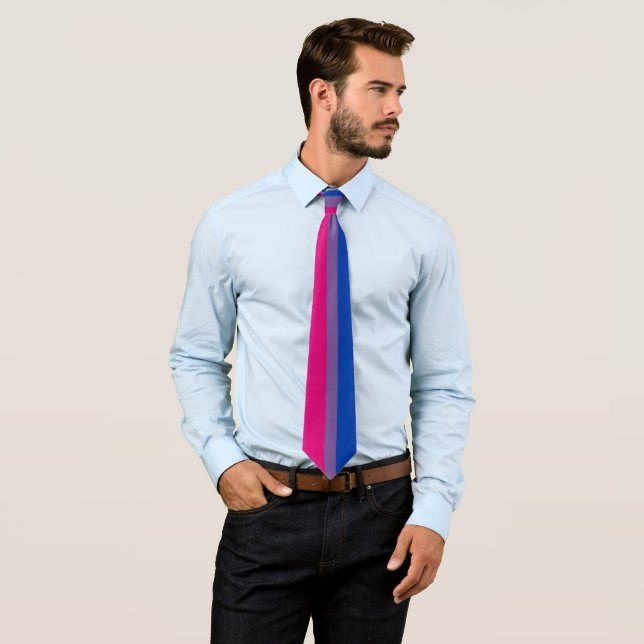 SlipperyJoe's Bisexual Pride Flag lavender-pink bl Neck Tie (In Situ)