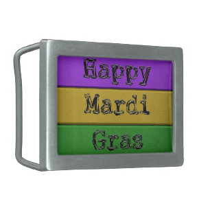 SlipperyJoe's bold Mardi Gras theme purple gold gr Belt Buckle
