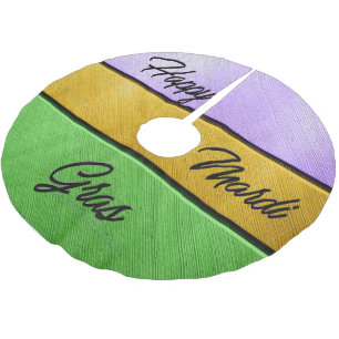 SlipperyJoe's bold Mardi Gras theme purple gold gr Brushed Polyester Tree Skirt