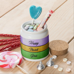 SlipperyJoe's bold Mardi Gras theme purple gold gr Candy Jar