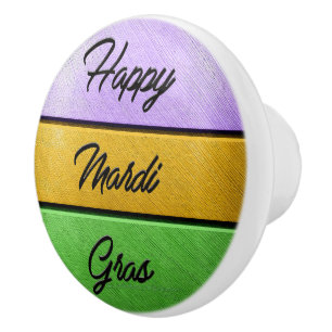 SlipperyJoe's bold Mardi Gras theme purple gold gr Ceramic Knob
