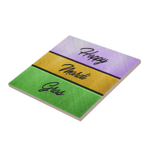 SlipperyJoe's bold Mardi Gras theme purple gold gr Ceramic Tile