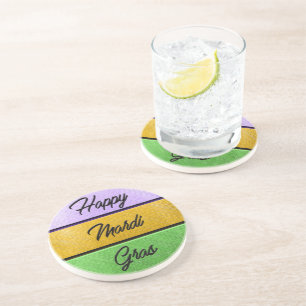SlipperyJoe's bold Mardi Gras theme purple gold gr Coaster