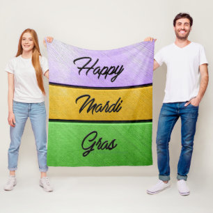 SlipperyJoe's bold Mardi Gras theme purple gold gr Fleece Blanket
