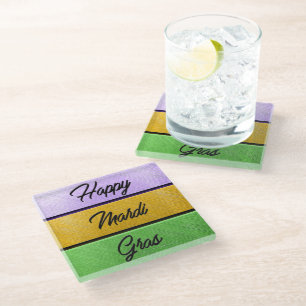 SlipperyJoe's bold Mardi Gras theme purple gold gr Glass Coaster