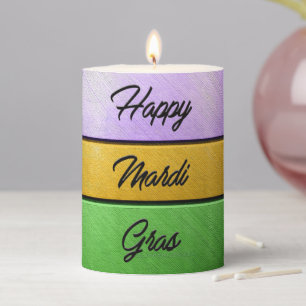 SlipperyJoe's bold Mardi Gras theme purple gold gr Pillar Candle